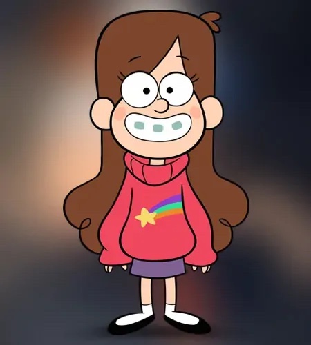 an image of Mabel Pines from Gravity Falls wearing a pink sweater with a shooting star