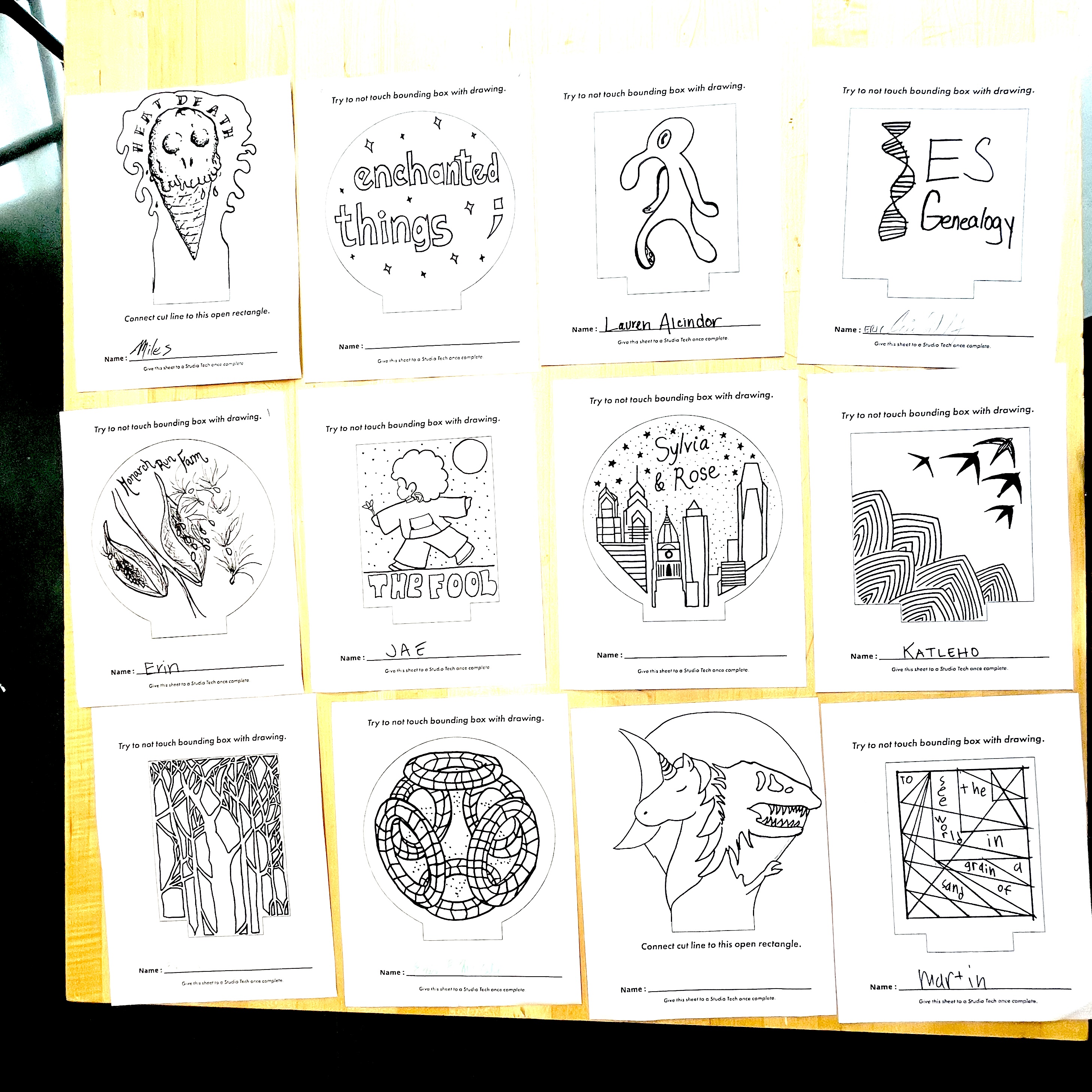 collection of drawings on templates